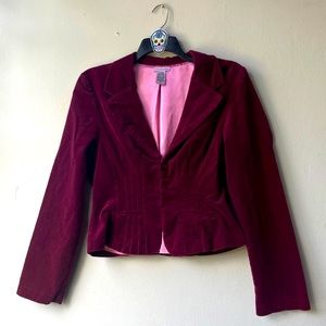 Burgundy Color Velvet Looking Goth Jacket